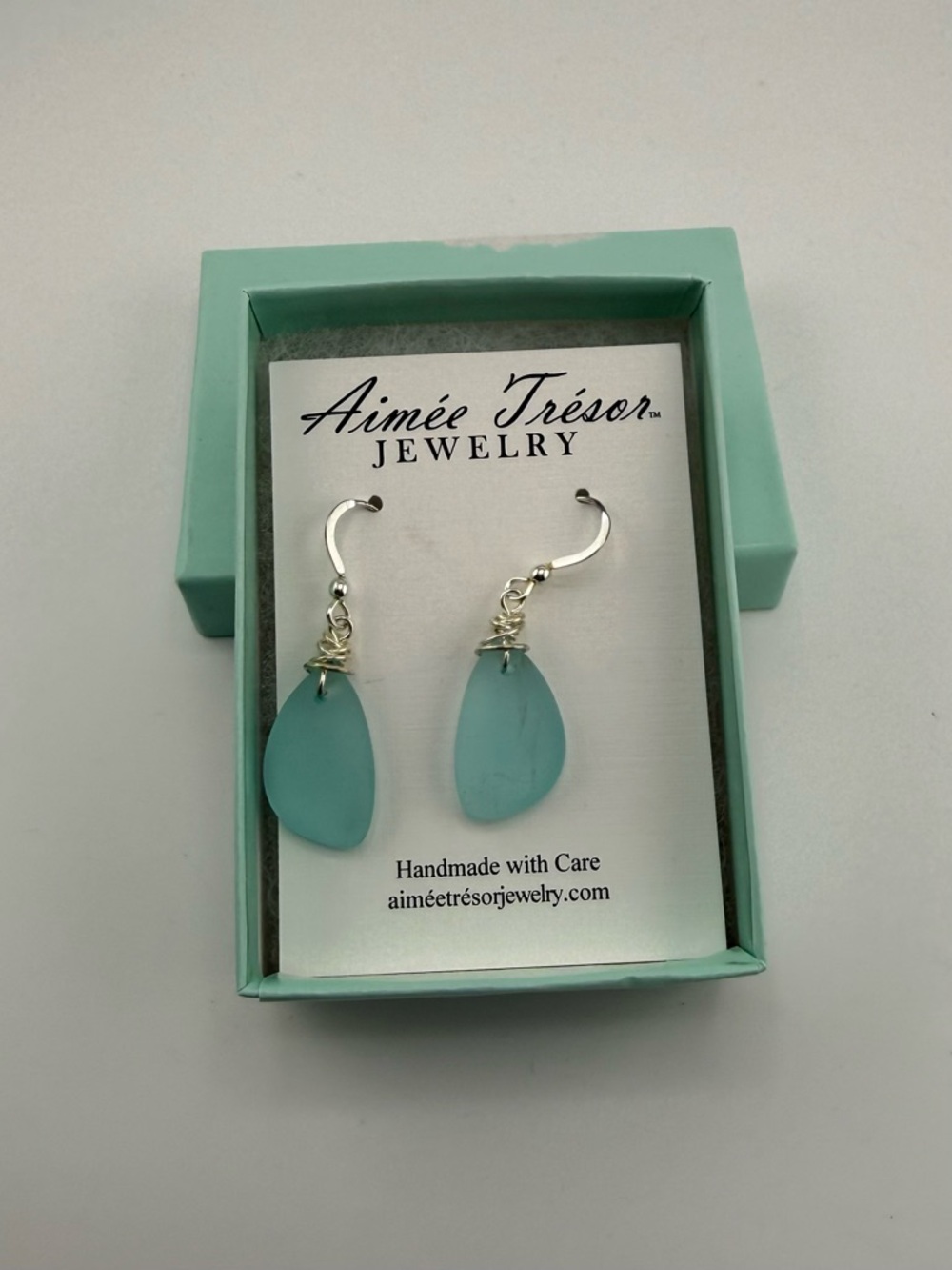 Turquoise Sea Glass Drop Earrings - Picture 3 of 5